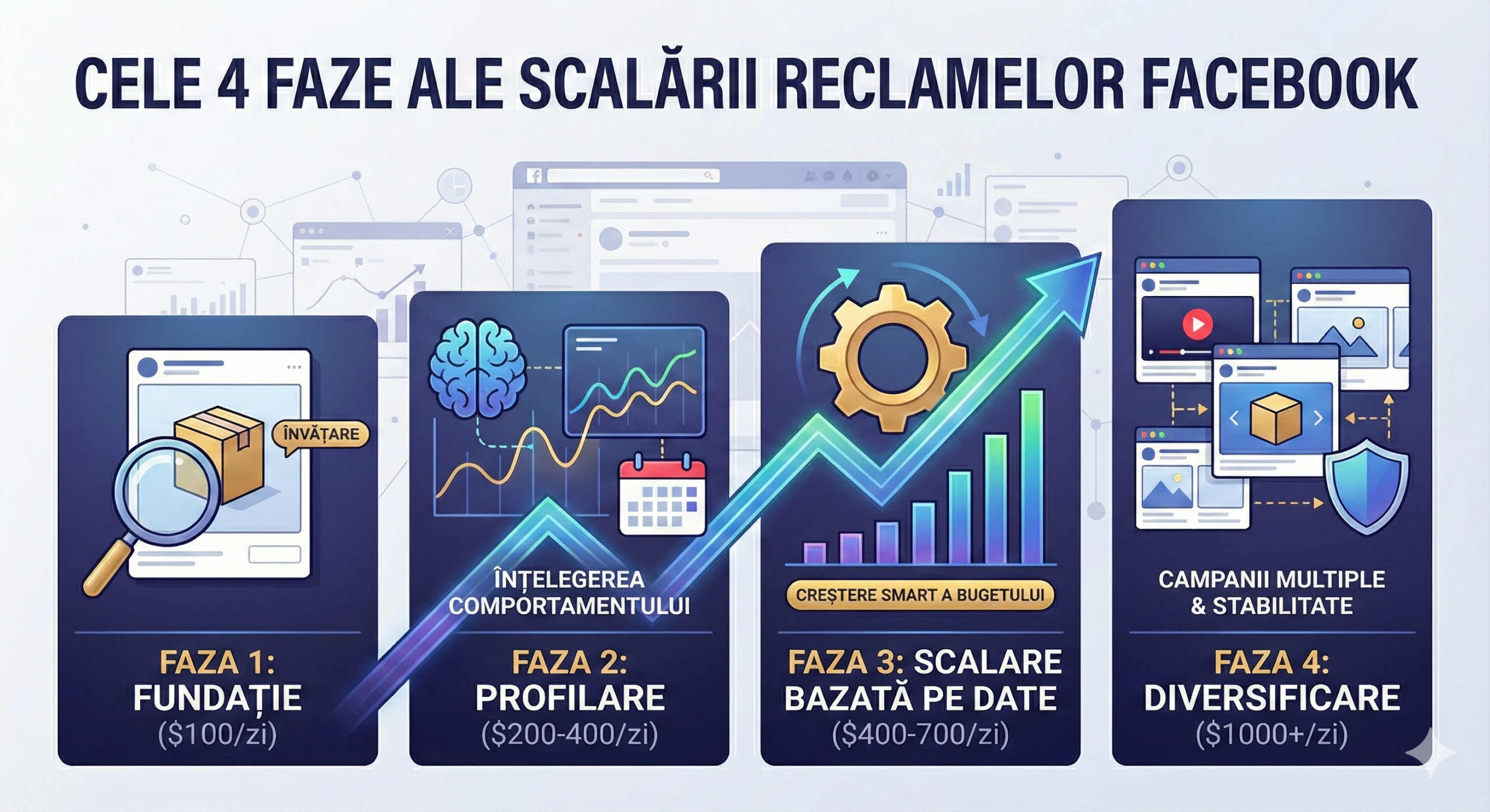 4 Faze Critice pentru Scalarea Reclamelor Facebook: De la 100$ la 1.000$ pe Zi